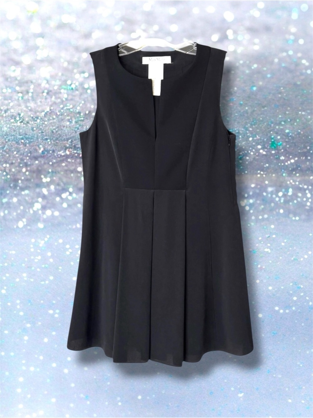 💕Max Mara Silk V-Split Neck Sleeveless Pleated A-Line Blouse • Black • 4US